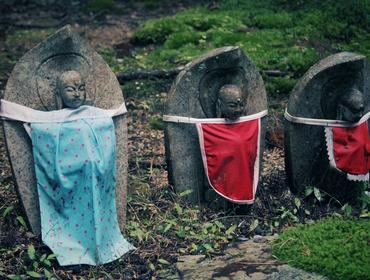 Sculptures in forest cemetery, Mount Koya